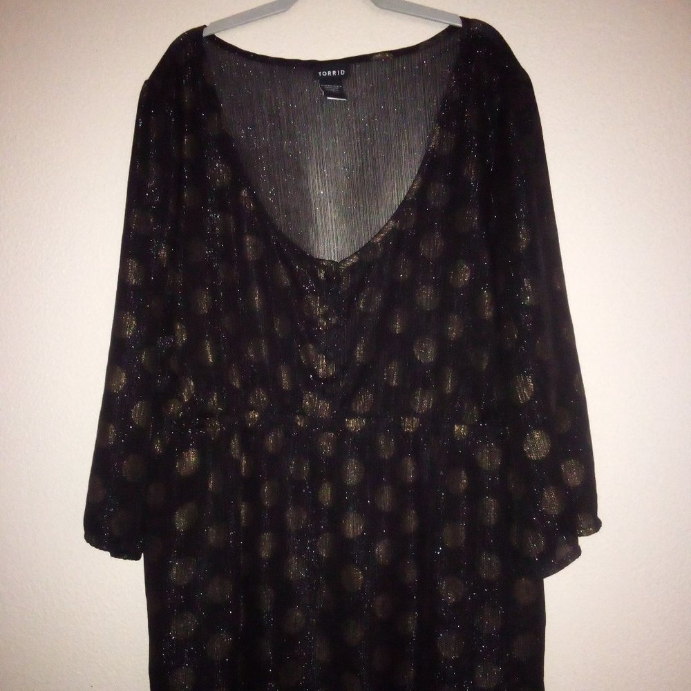 Torrid black w/gold polka dots blouse